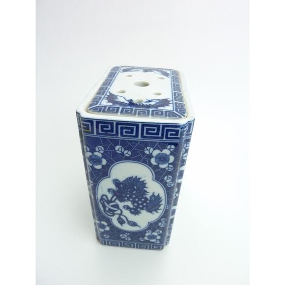 Vintage Chinese Porcelain Pot Foo Dog Lions Blue White Bud Vase Tea Caddy Jar - Picture 3 of 7